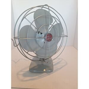 Vintage GE General Electric Oscillating Desk Fan Steel Blue Gray Tested Works